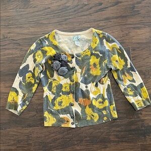 Tabitha Floral Cardigan - Yellow, Gray, and Cream